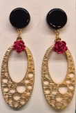 Black with red rose earrings 